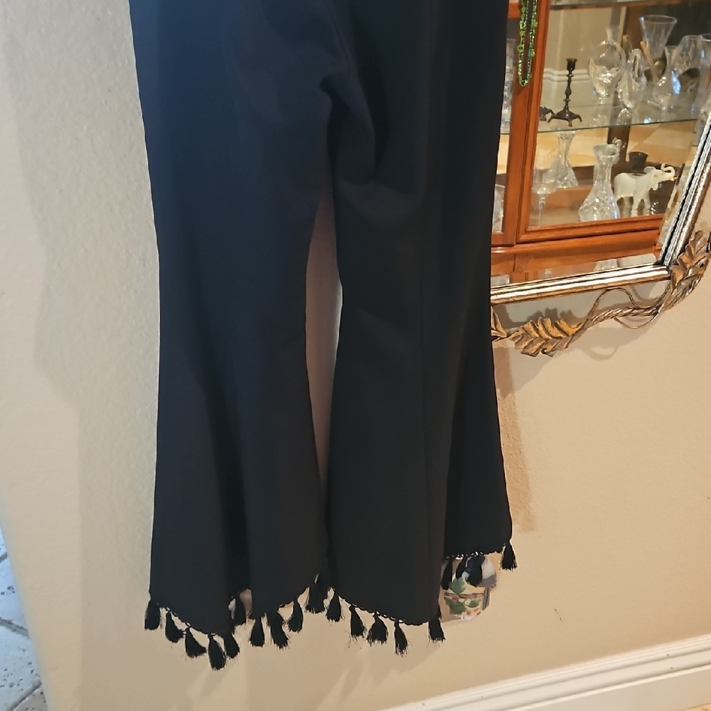 Black Flared Pants with Tassel Hem. Never Worn!